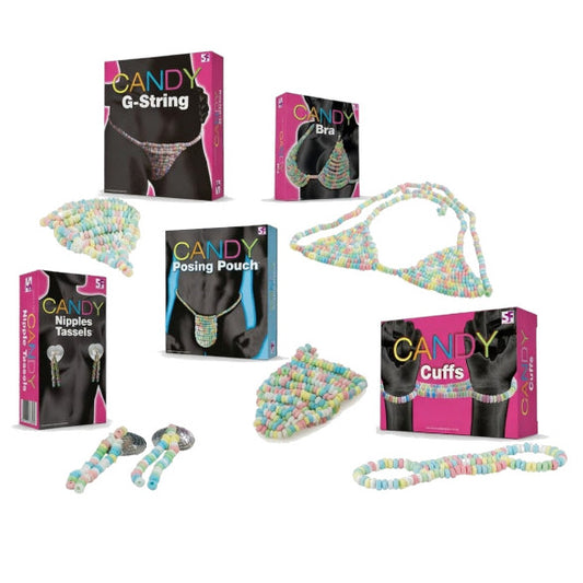 Spencer & Fleetwood Erotic Edible Sexy Candy Underwear Nipple Tassels Cuffs Bra G-String Posing Pouch Jockstrap