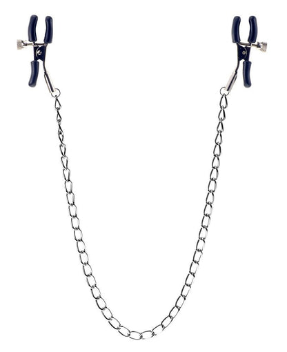 Metal chain with clamps on a white background
