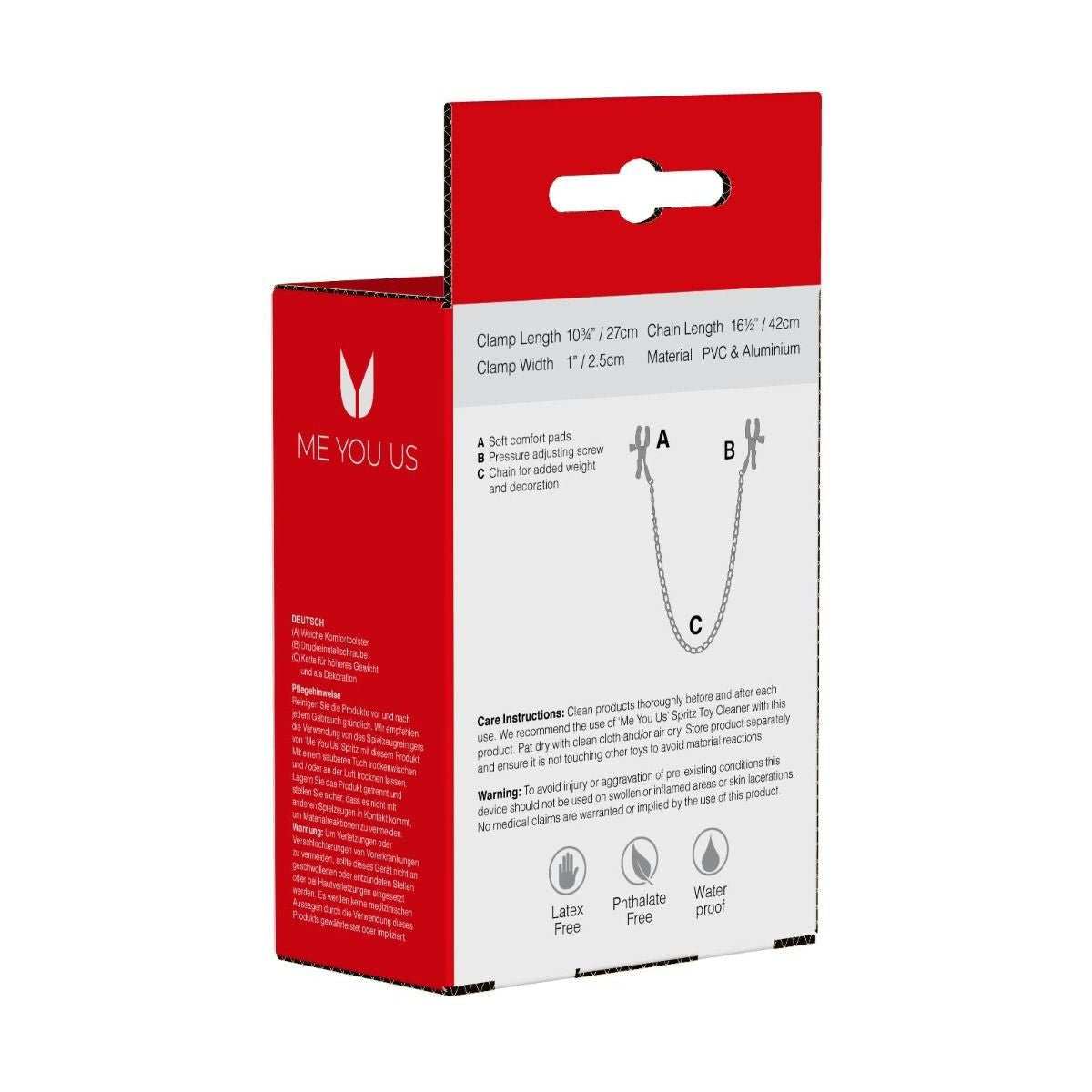 Product packaging with red and white design on a white background