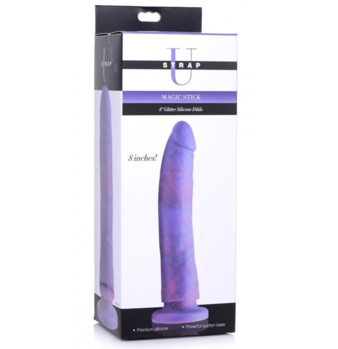 Silicone dildo packaging with visible branding on a white background