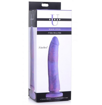 Silicone dildo packaging with visible branding on a white background