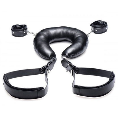 Black leather restraint set on a white background