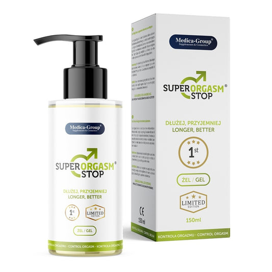SuperOrgasm Stop gel bottle and packaging on a white background