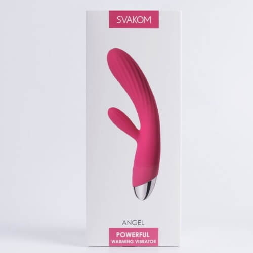 Pink vibrator packaging with 'Svakom' branding on a white background