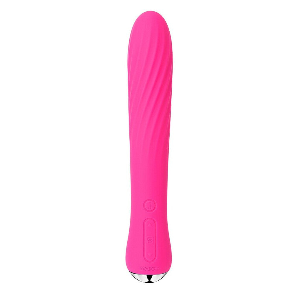 Pink electronic massage device on a white background