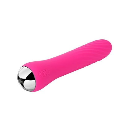 Pink and silver electronic massage device on a white background