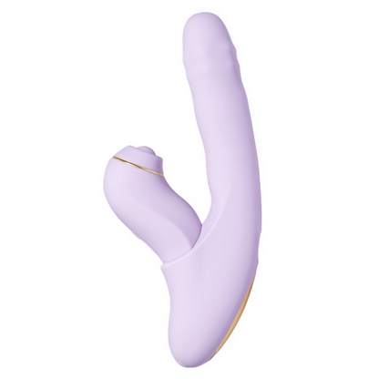 Purple sex toy rabbit with a gold accent on a white background