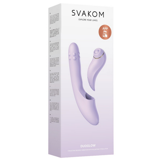 Svakom product packaging with a purple device on a white background