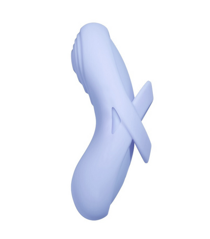 Light blue whale-shaped vibrator on a white background