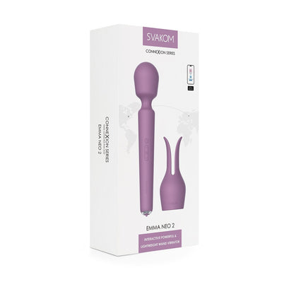 Purple electronic device with packaging labeled 'Svakom' on a white background