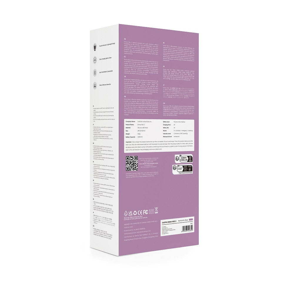 Product packaging with purple and white design on a white background