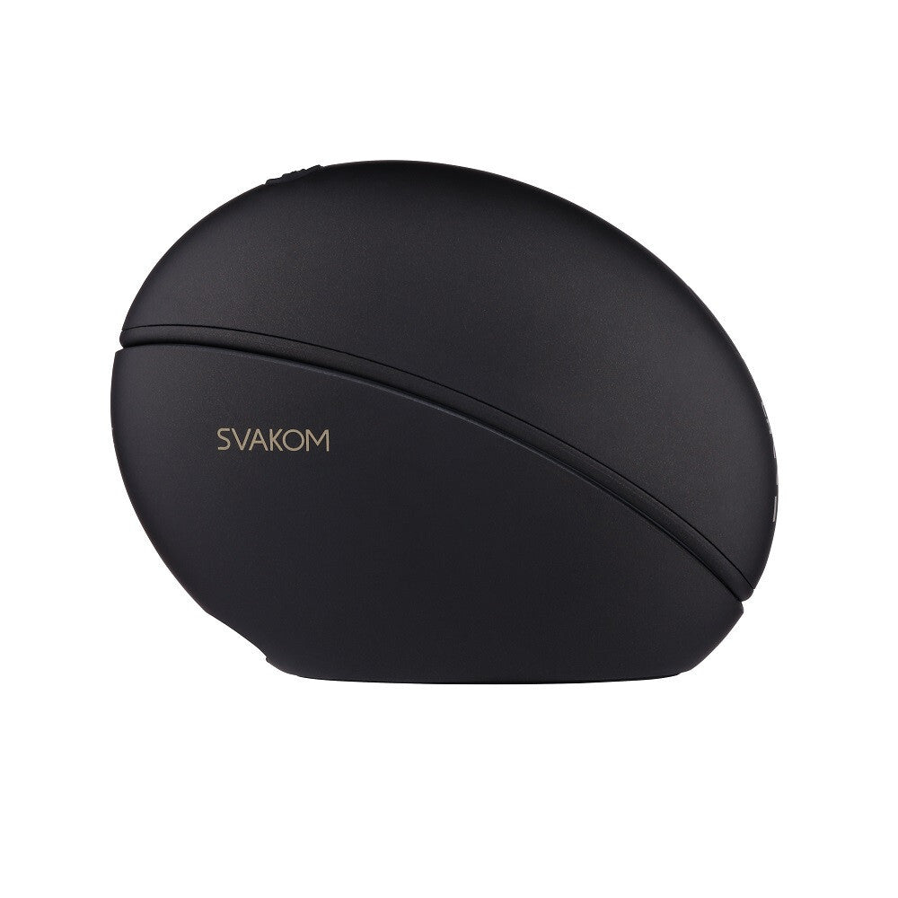 Black spherical object with 'SVAKOM' branding on a white background