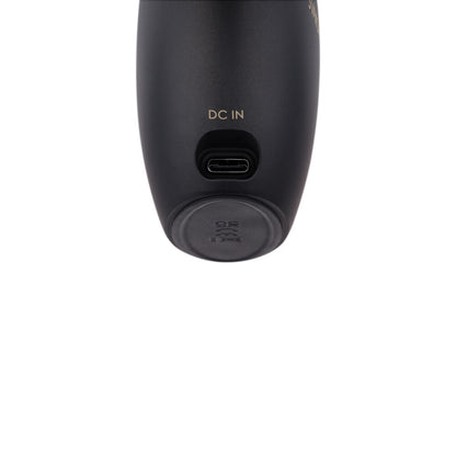Black electronic device with USB-C port and 'DC IN' label on a white background