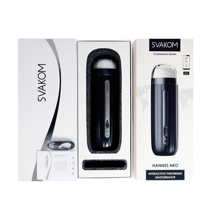 Svakom Hannes Neo interactive throbbing masturbator packaging on a white background