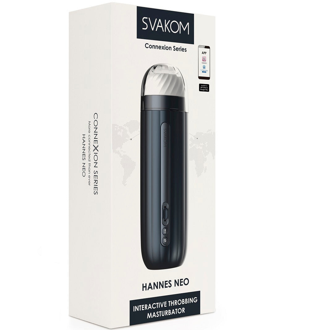 Svakom Hannes Neo interactive throbbing masturbator packaging on a white background