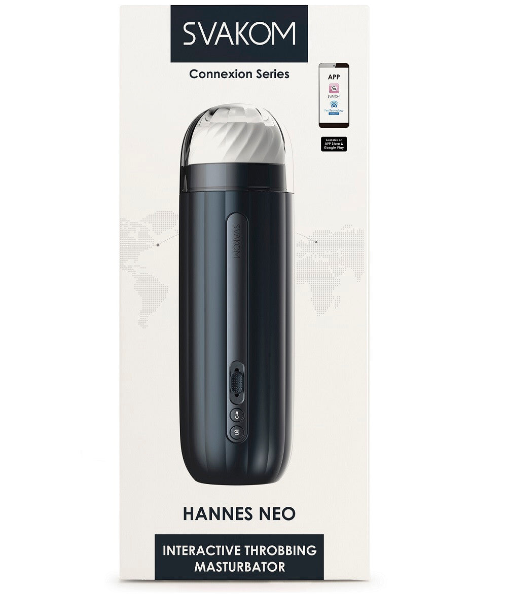 Svakom Hannes Neo interactive throbbing masturbator packaging on a white background