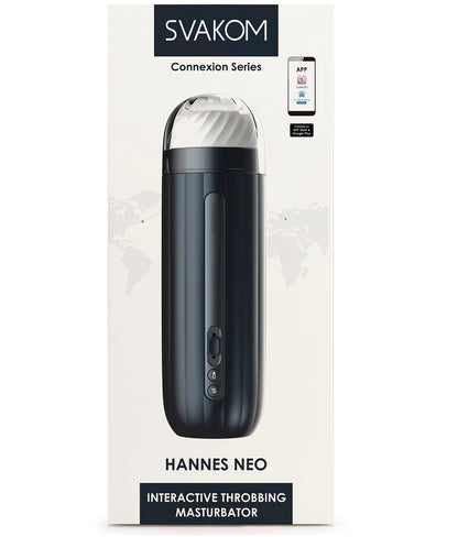 Svakom Hannes Neo interactive throbbing masturbator packaging on a white background