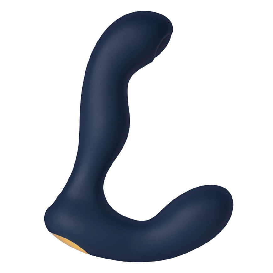 Navy blue silicone anal plug on a white background