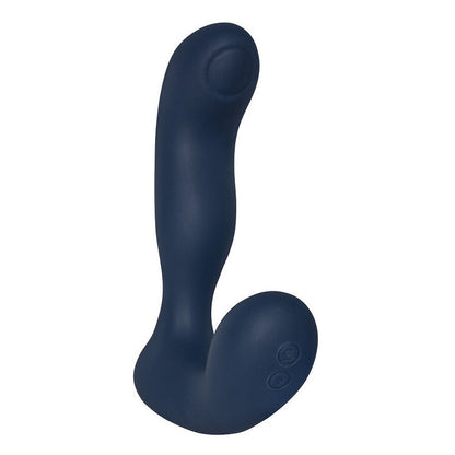 Navy blue silicone butt plug on a white background