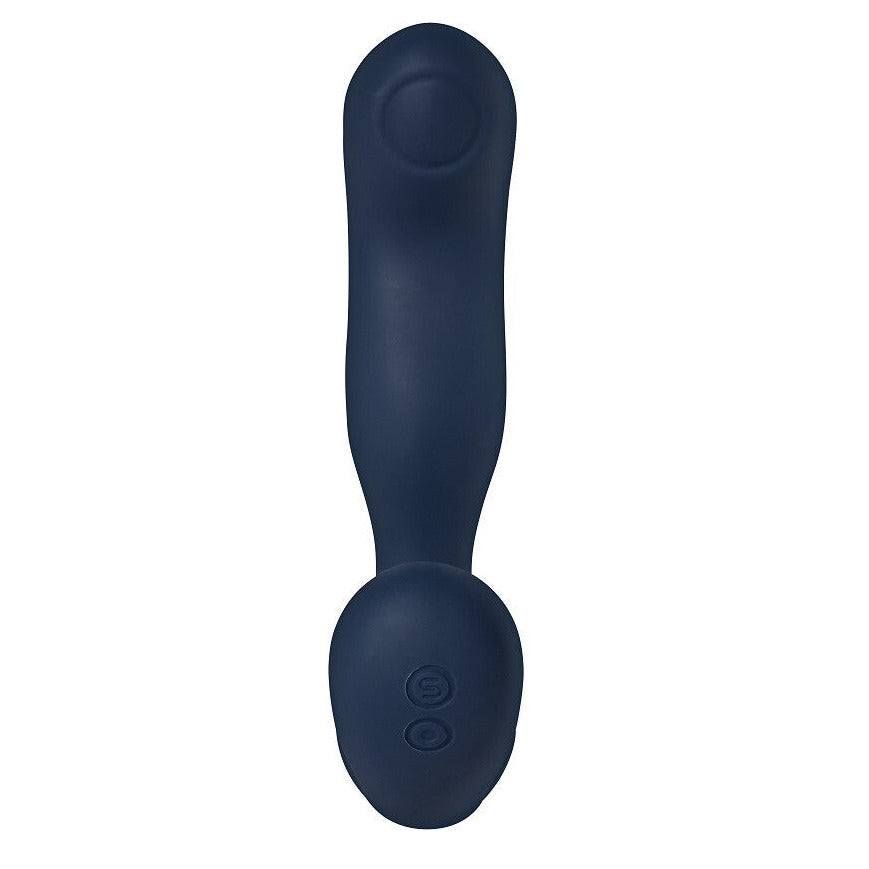 Navy blue handheld electronic anal plug on a white background