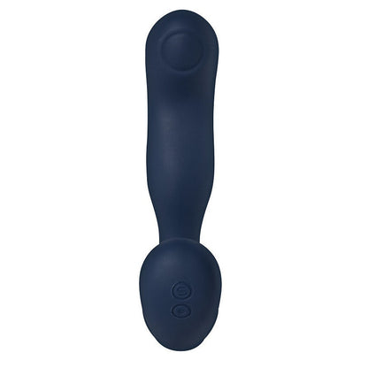 Navy blue handheld electronic anal plug on a white background