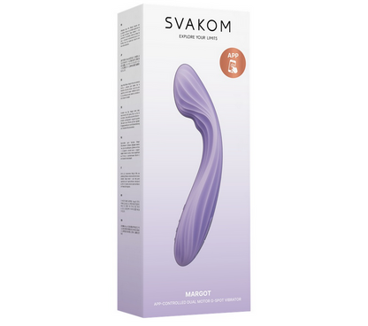 Svakom product packaging with a purple device illustration on a white background