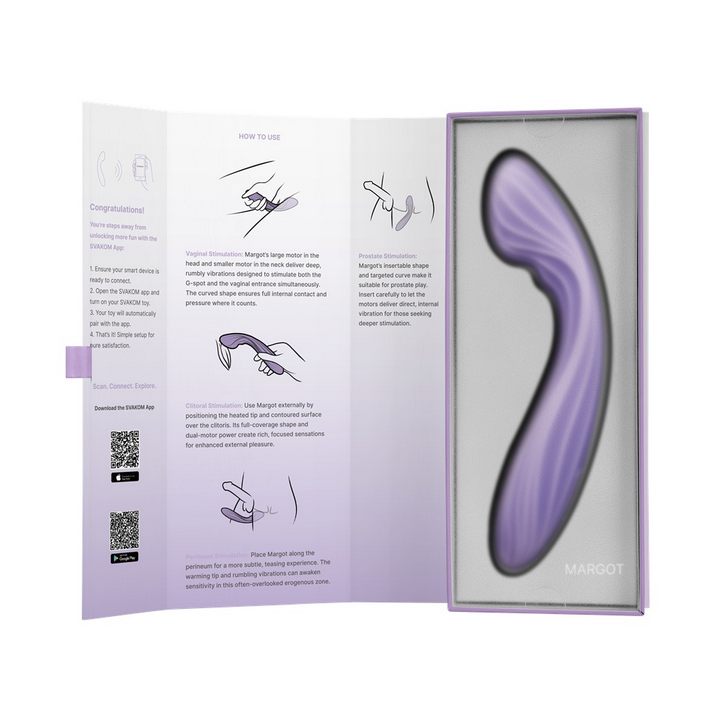 Purple Margot device with user manual on a white background