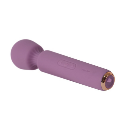 Purple handheld device with a gold accent on a white background