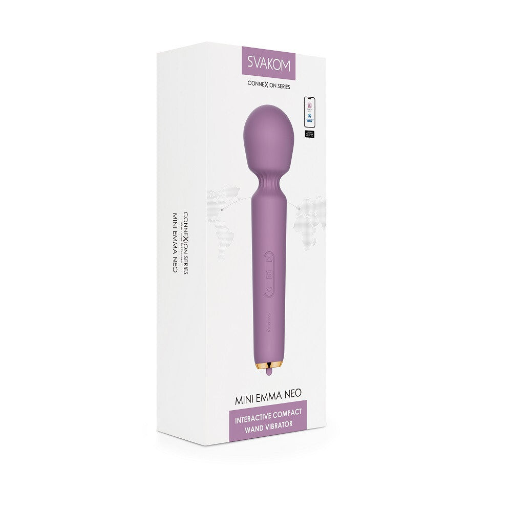 Purple handheld vibrator with packaging on a white background