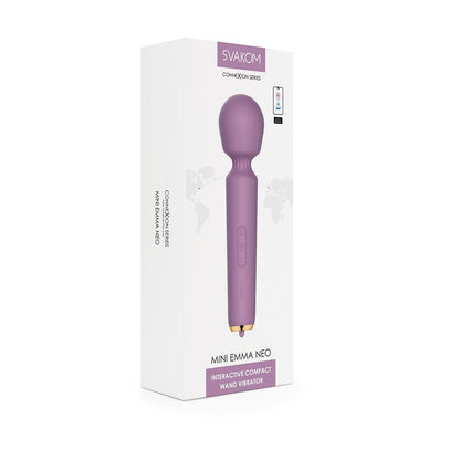 Purple handheld vibrator with packaging on a white background