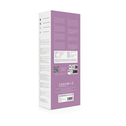 Product packaging with purple and white design on a white background