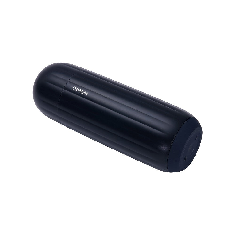 Black cylindrical product with 'Svakom' branding on a white background