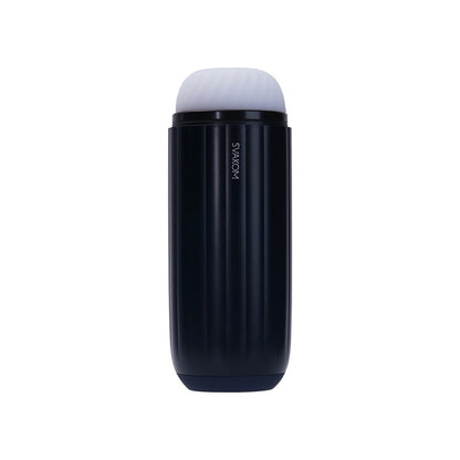 Black cylindrical product with white top on a white background