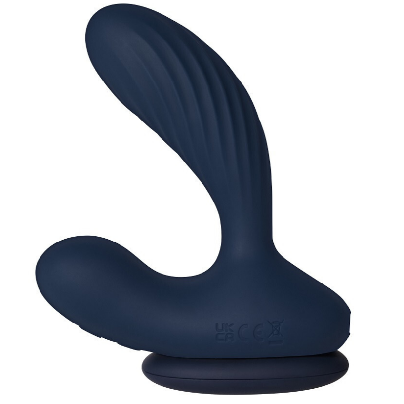 Navy blue silicone butt plug on a white background