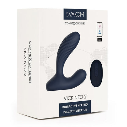 Box of Svakom Vick Neo 2 interactive heating prostate vibrator on a white background