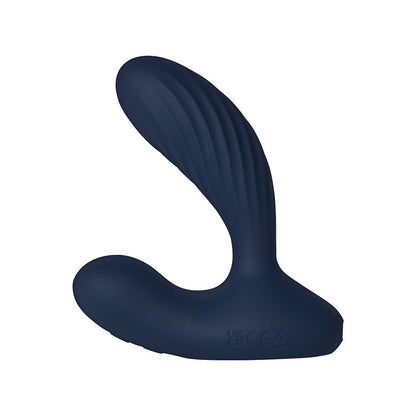 Navy blue silicone butt plug on a white background