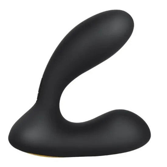 Black silicone butt plug on a white background