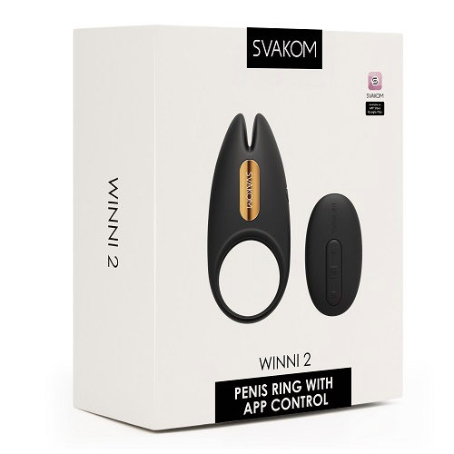 Box of Svakom Winni 2 penis ring with app control on a white background