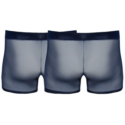 Three pairs of gray boxer briefs with black waistbands on a white background