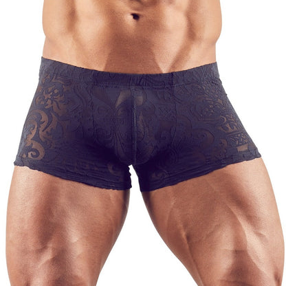 Black patterned men's underwear on a white background