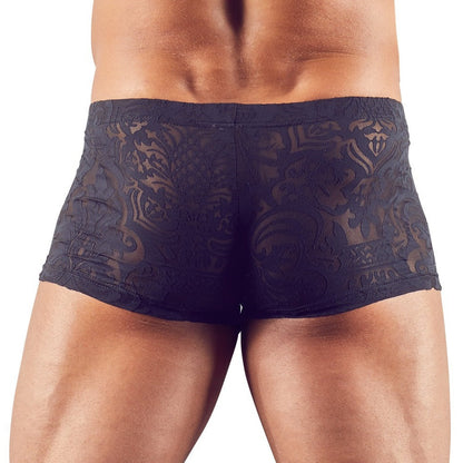 Black patterned men's underwear on a white background