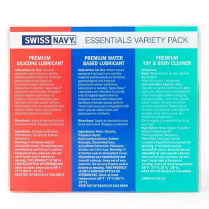 Swiss Navy Essentials Variety Pack on a white background