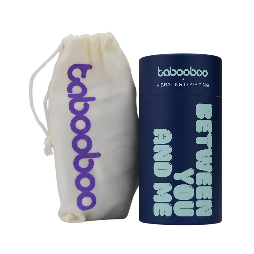 Tabooboo product packaging with a drawstring bag and blue container on a white background