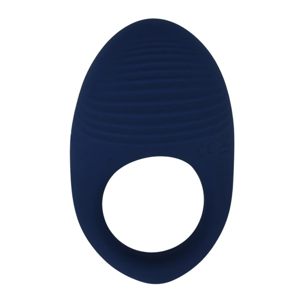 Navy blue silicone cock ring on a white background