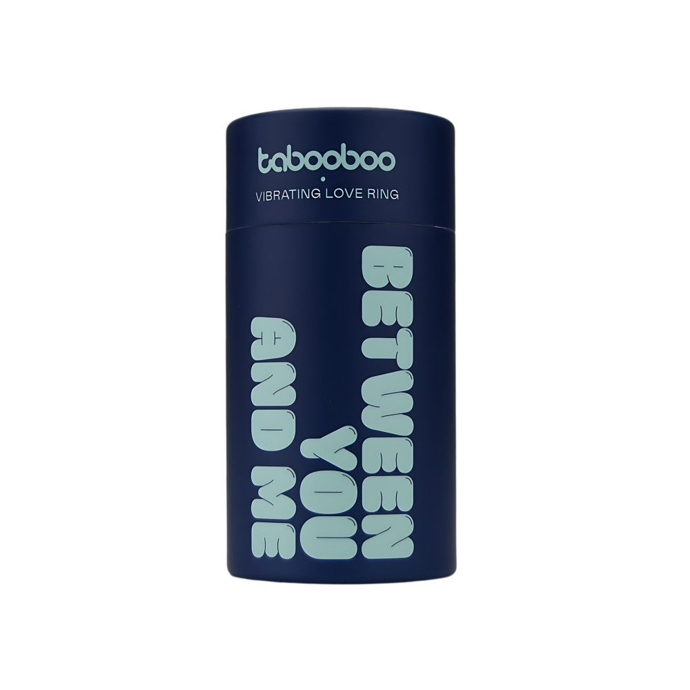 Navy blue cylindrical container with 'tabooboo' branding and text on a white background