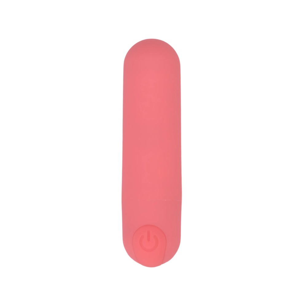 Pink electronic device with power symbol on a white background