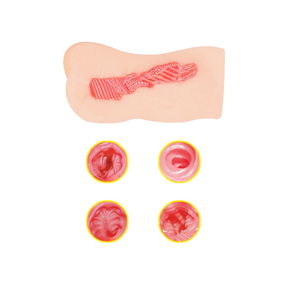 Model of a the inside of a human vagina with four smaller views on a white background
