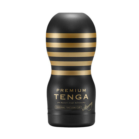 Black and gold Tenga product on a white background