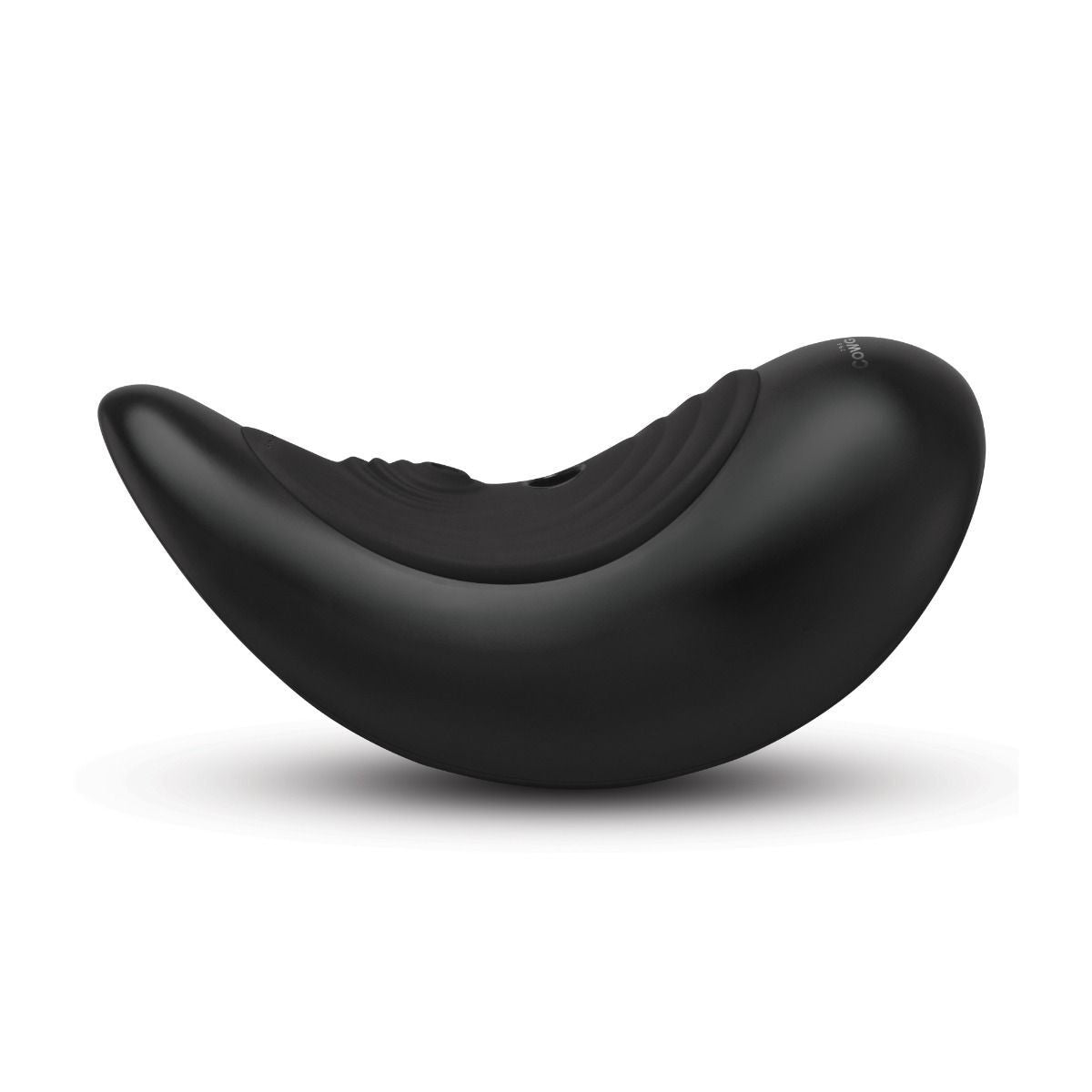 Black, curved sex machine on a white background