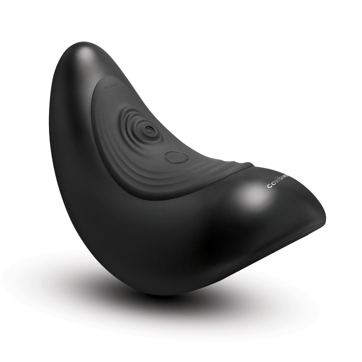 Black ergonomic sex machine on a white background